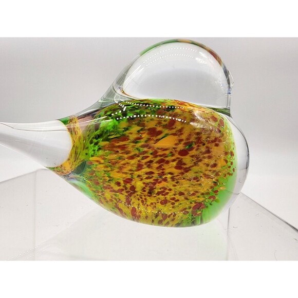 Svoboda Studio Art Glass Bird Paperweight Figurine Czech Republic  Green Yellow - Picture 6 of 10
